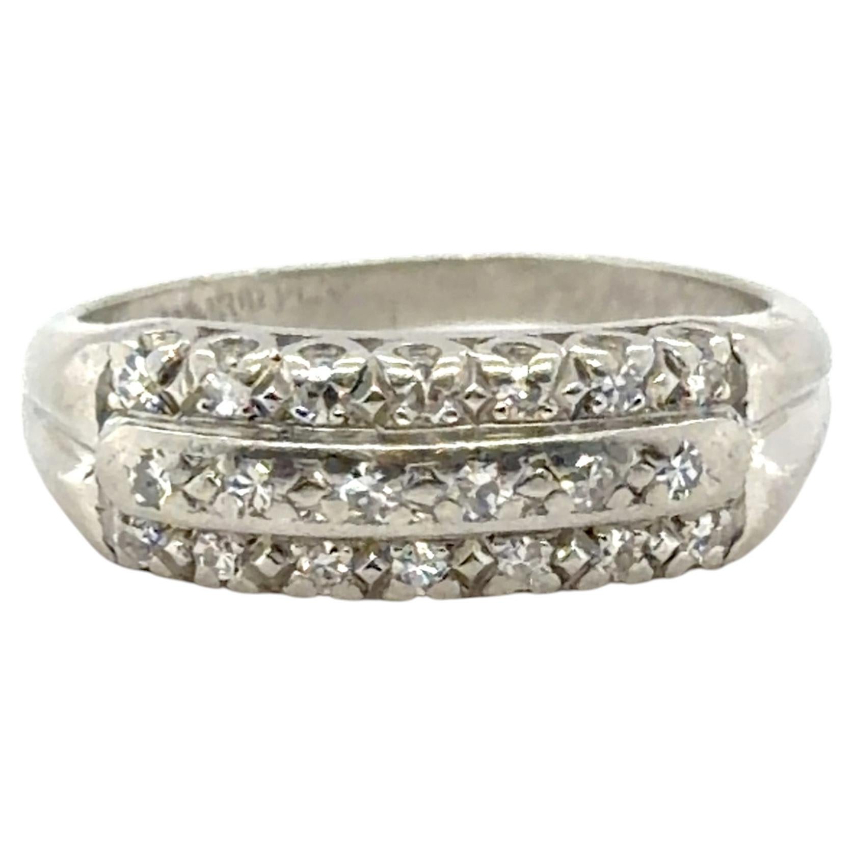 Art Deco Diamond 3 Row Wedding Band Anniversary Ring .35ct Platinum For Sale