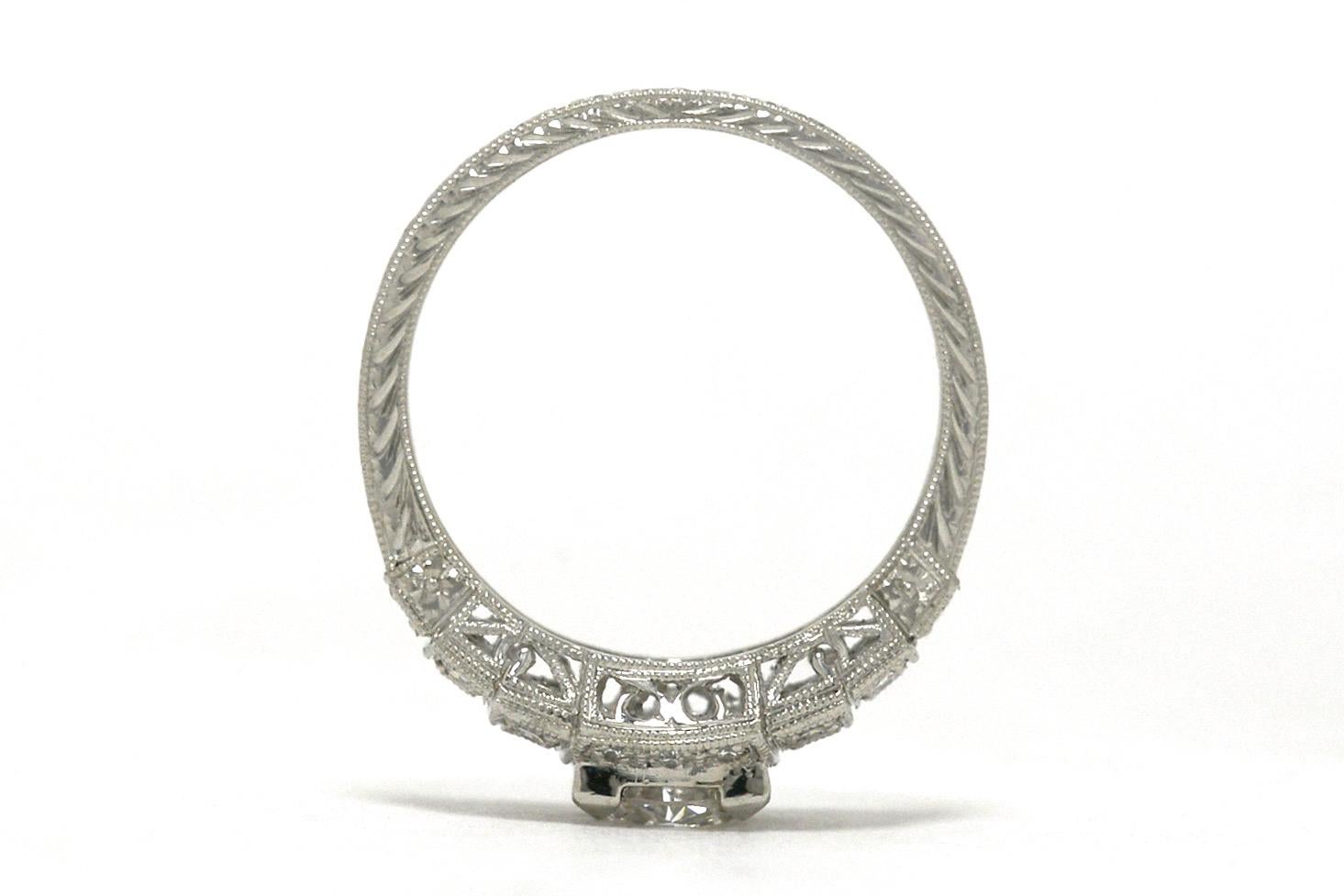 Art Deco Diamond 3-Tier Geometric Engagement Ring Platinum EGL Certified In New Condition In Santa Barbara, CA