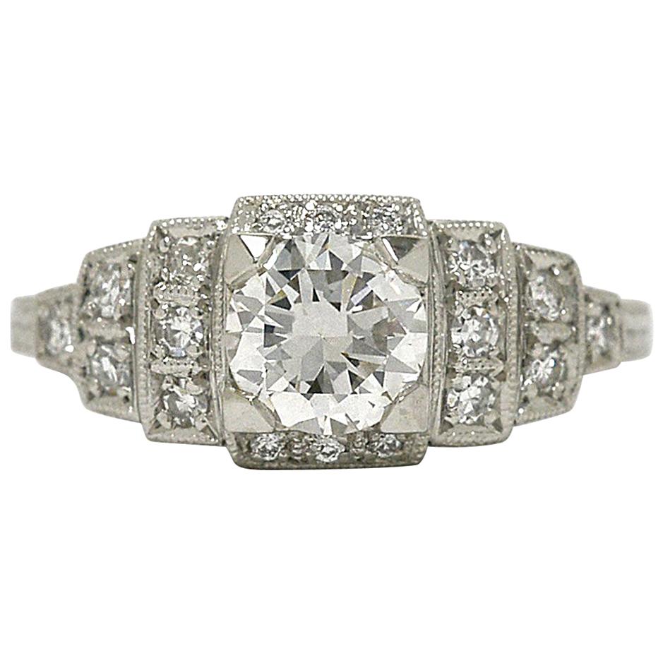 Art Deco Diamond 3-Tier Geometric Engagement Ring Platinum EGL Certified