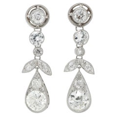 Art Deco Diamond 4.20 Platinum 14 Karat Gold Antique Floral Drop Earrings