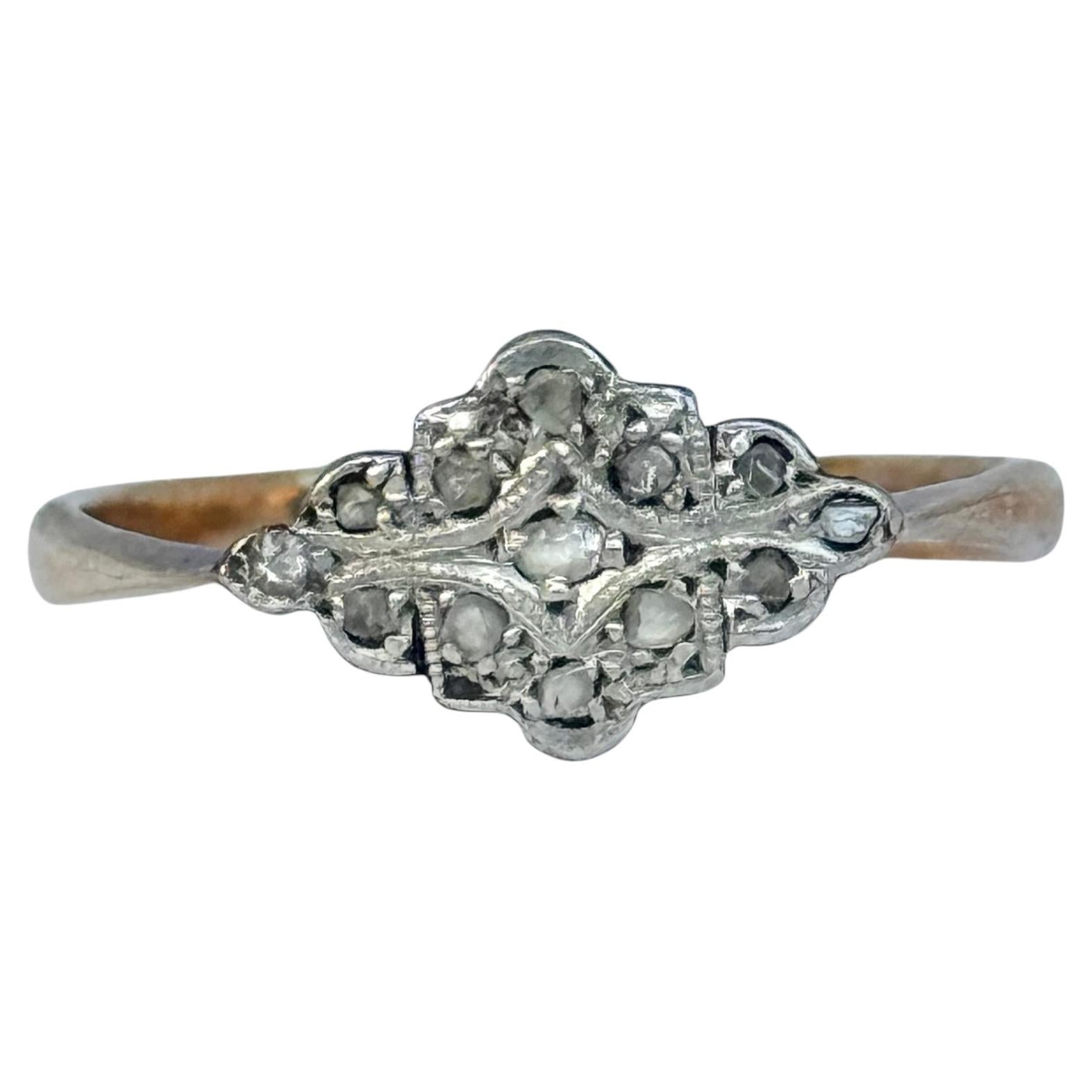 Art Deco Diamond 9 Carat Gold and Platinum Panel Ring