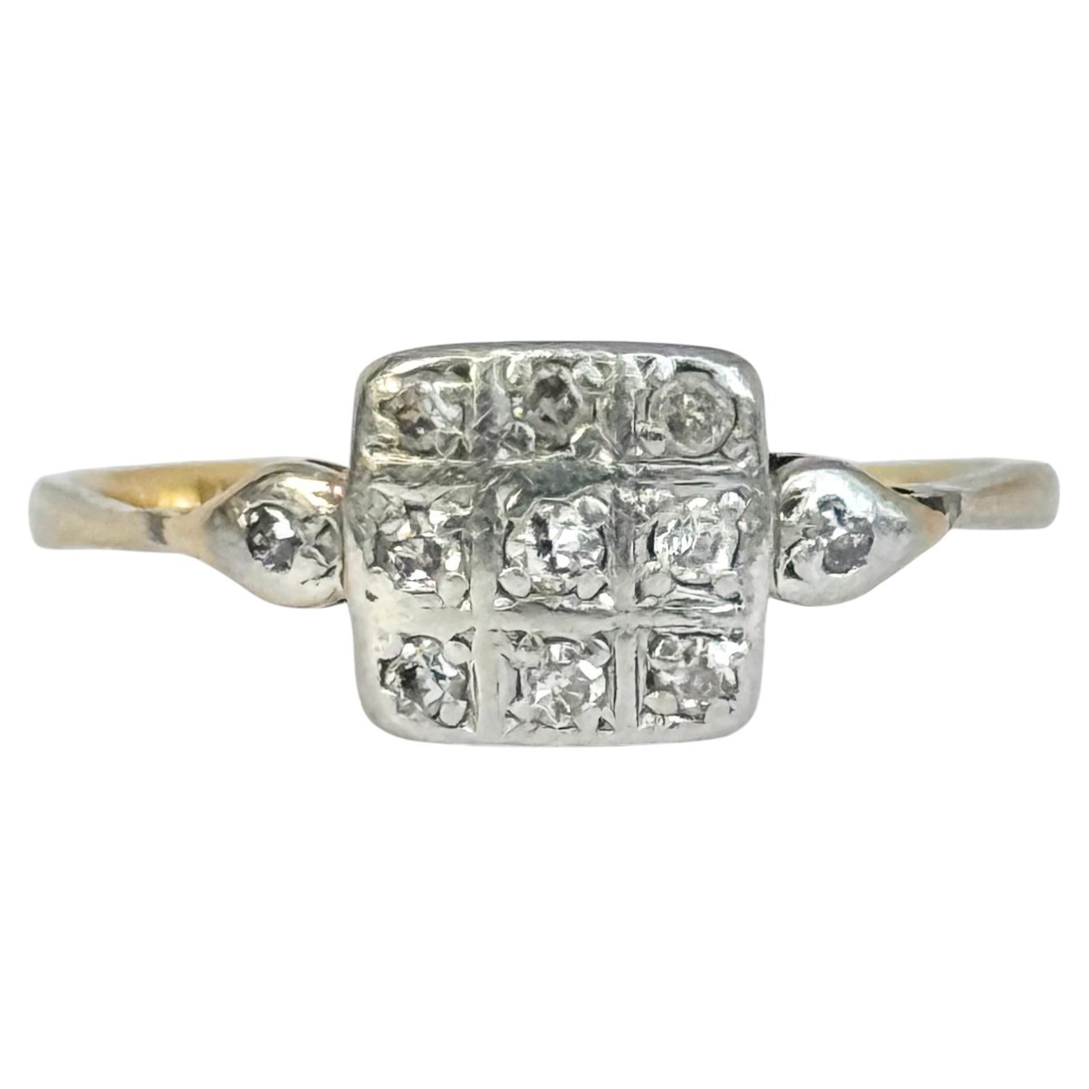 Bague panneau Art déco en or 9 carats et platine avec diamant