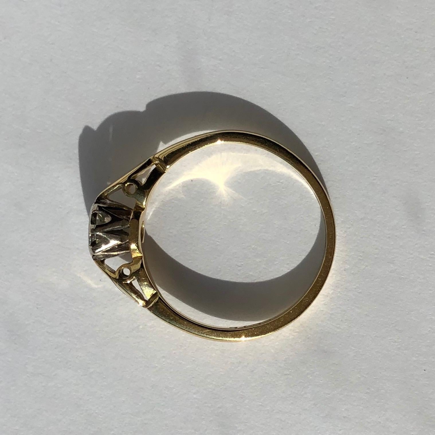 Bague solitaire Art déco en or 18 carats et diamants Bon état - En vente à Chipping Campden, GB