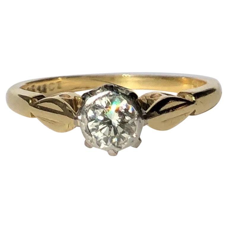 Art Deco Diamant und 18 Karat Gold Solitär-Ring mit Solitär