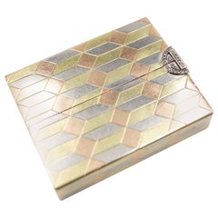 Art Deco Diamond and 14 Carat Tri-Colour Gold Vanity Case by Cartier