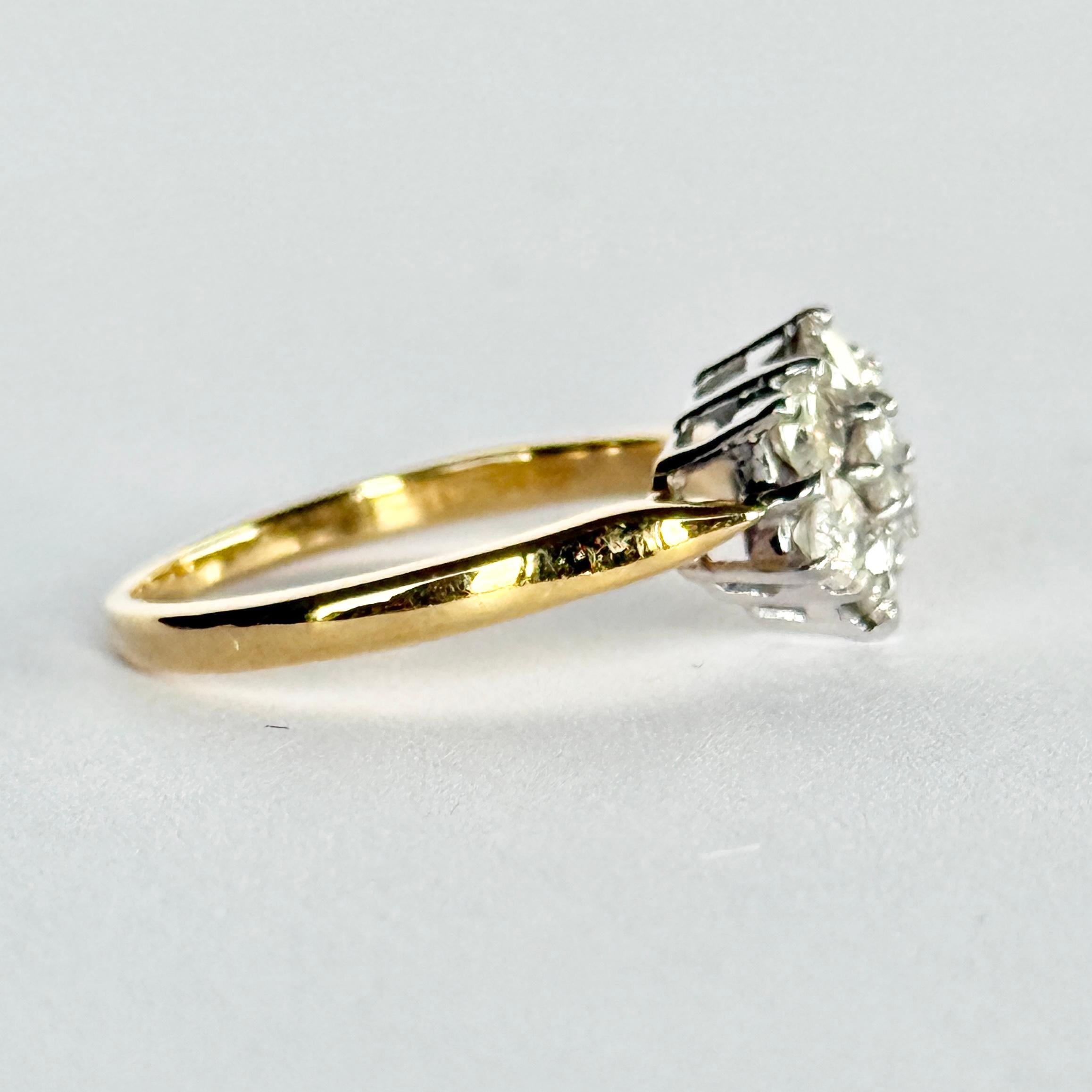 Art Deco Diamant und 18 Karat Gold Cluster Ring im Zustand „Gut“ im Angebot in Chipping Campden, GB