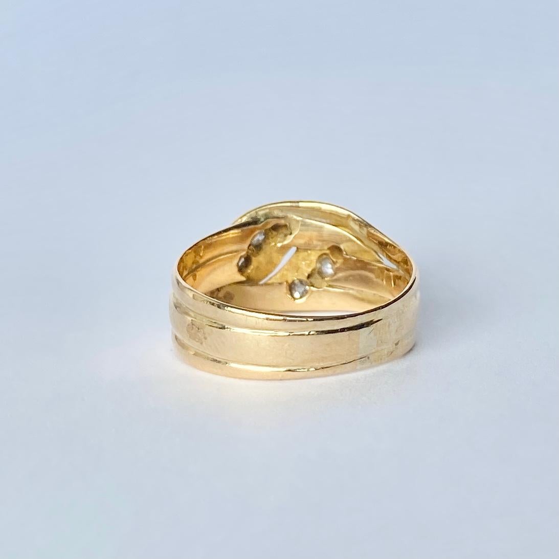 Round Cut Art Deco Diamond and 18 Carat Gold Double Snake For Sale
