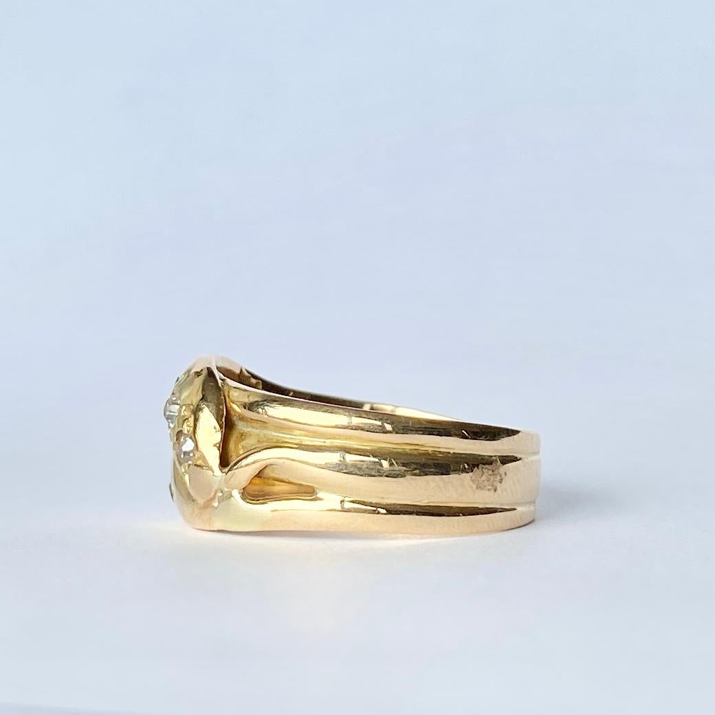 Diamant und 18 Karat Gold Doppelschlange im Art-déco-Stil (Rundschliff) im Angebot