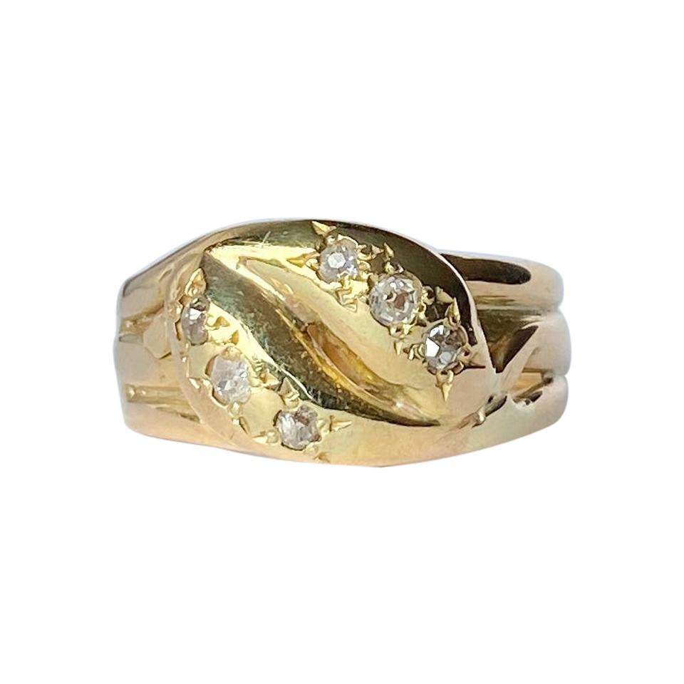Diamant und 18 Karat Gold Doppelschlange im Art-déco-Stil im Angebot