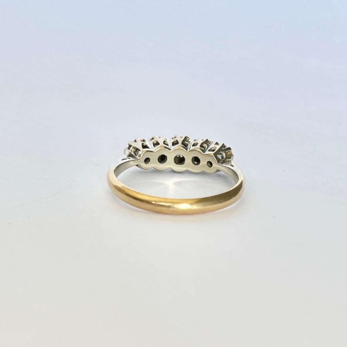 Art Deco Diamond and 18 Carat Gold Five Stone Ring In Good Condition For Sale In Chipping Campden, GB