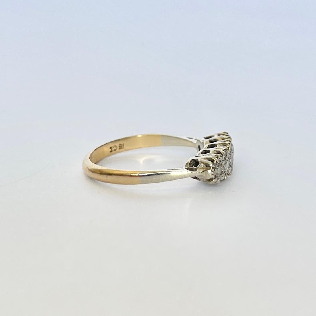 Women's Art Deco Diamond and 18 Carat Gold Five Stone Ring For Sale