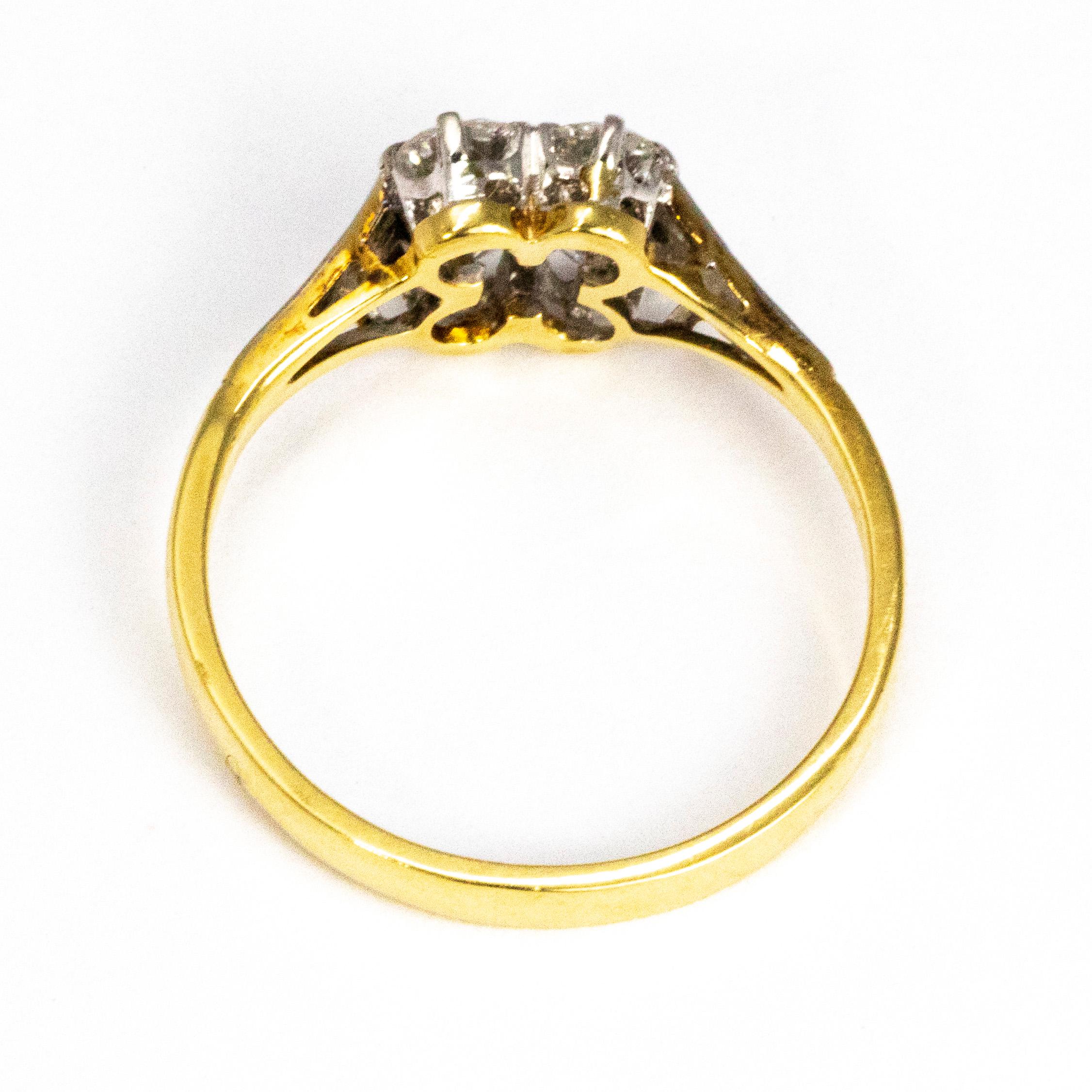 Art Deco Diamond and 18 Carat Gold Four-Stone Ring with Diamond Shoulders 1