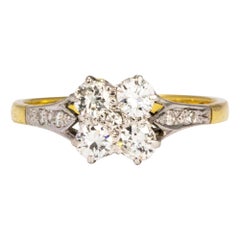 Art Deco Diamond and 18 Carat Gold Four-Stone Ring with Diamond Shoulders