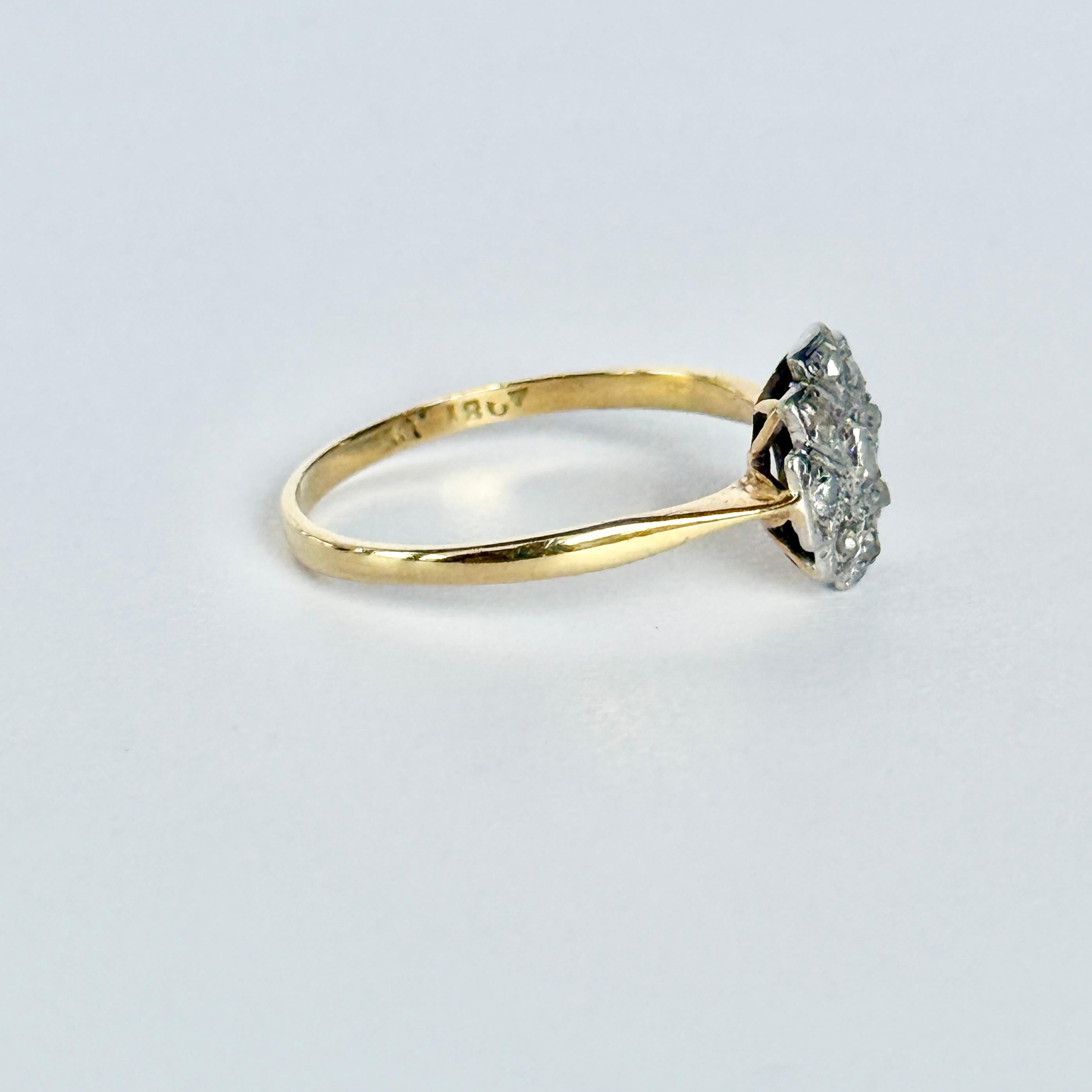 Anello a pannello in oro 18 carati e diamanti Art Deco in vendita 1