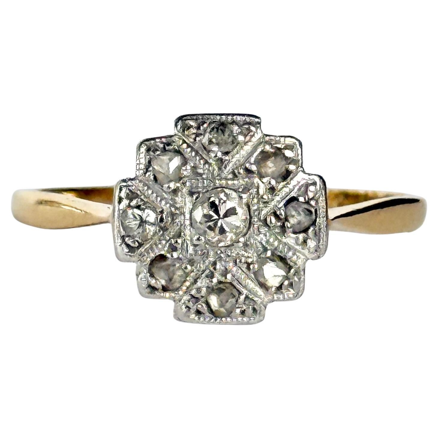 Anello a pannello in oro 18 carati e diamanti Art Deco in vendita