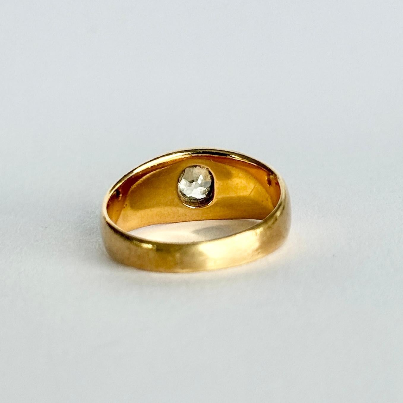 This Old Mine cut diamond solitaire is simply stunning. The old mine cut diamond measures approx 50pts and is H colour VS1. Modelled in 18 carat gold.

Ring Size: L or 5 3/4  
Band Width: 8mm
Height Off Finger: 3mm

Weight: 5.2g
