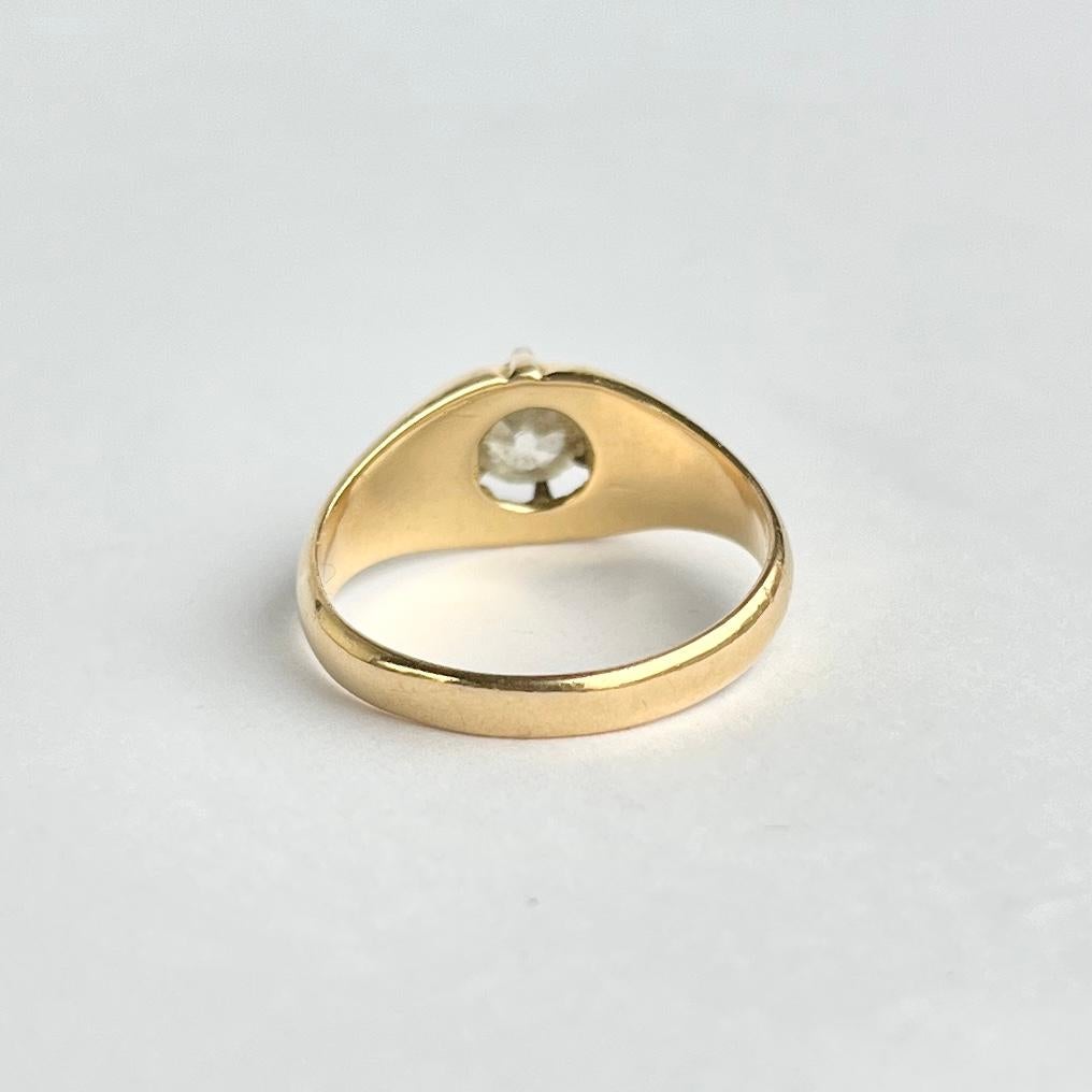 Anillo solitario Art Decó de diamantes y oro de 18 quilates Corte redondo en venta