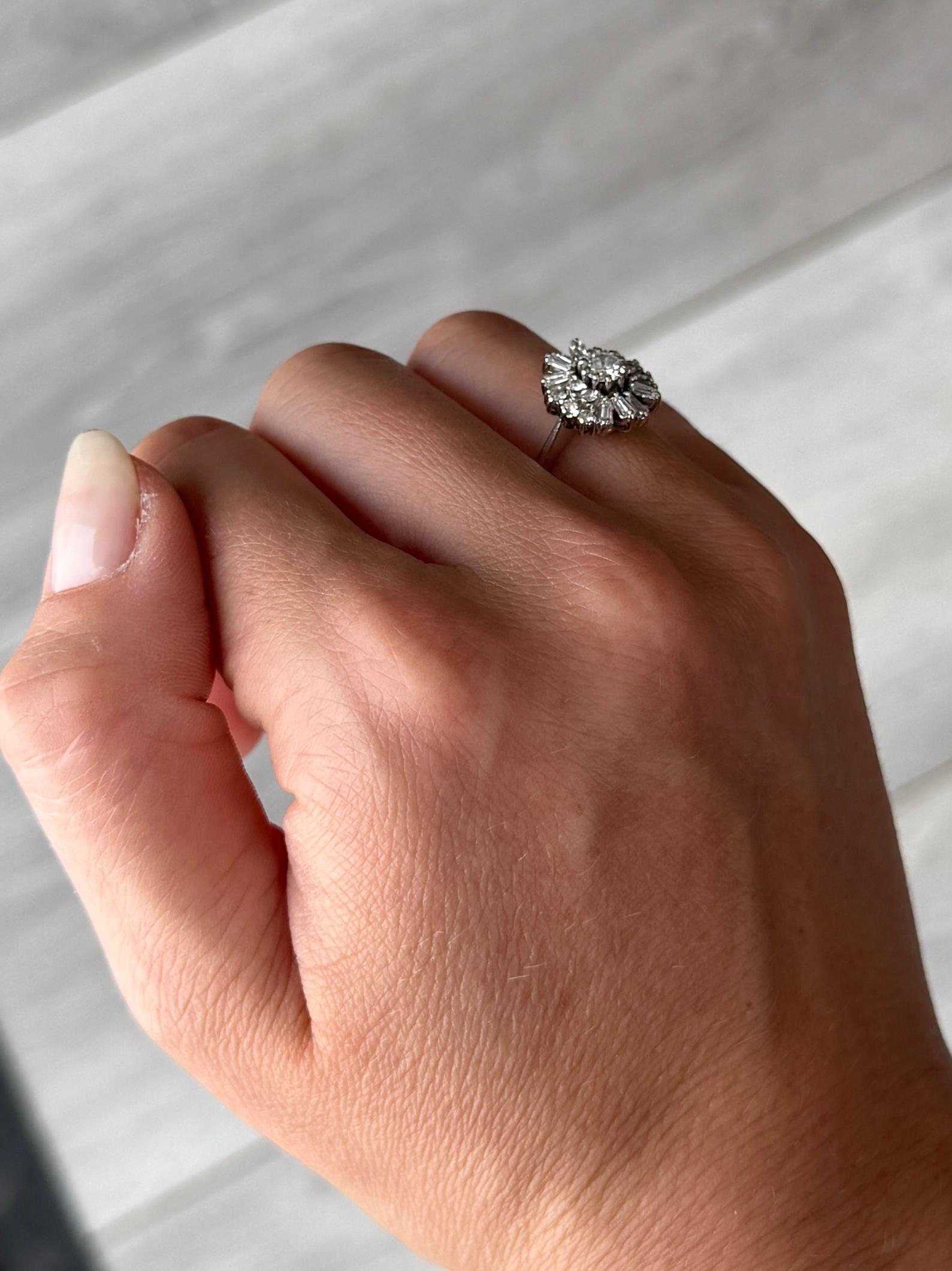 Round Cut Art Deco Diamond and 18 Carat White Gold Art Deco Style Cluster Ring For Sale