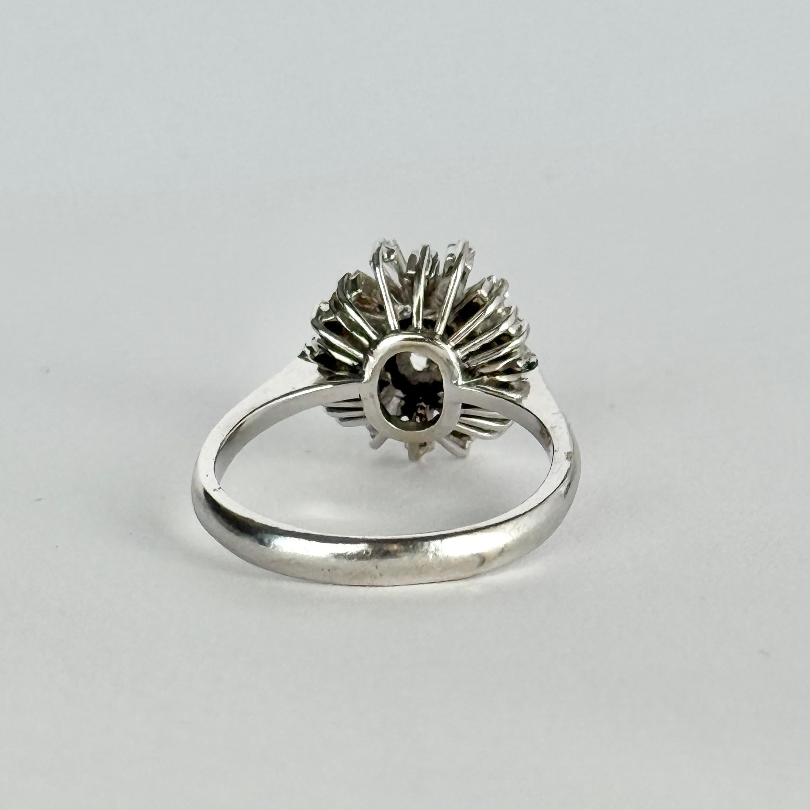 Women's Art Deco Diamond and 18 Carat White Gold Art Deco Style Cluster Ring For Sale