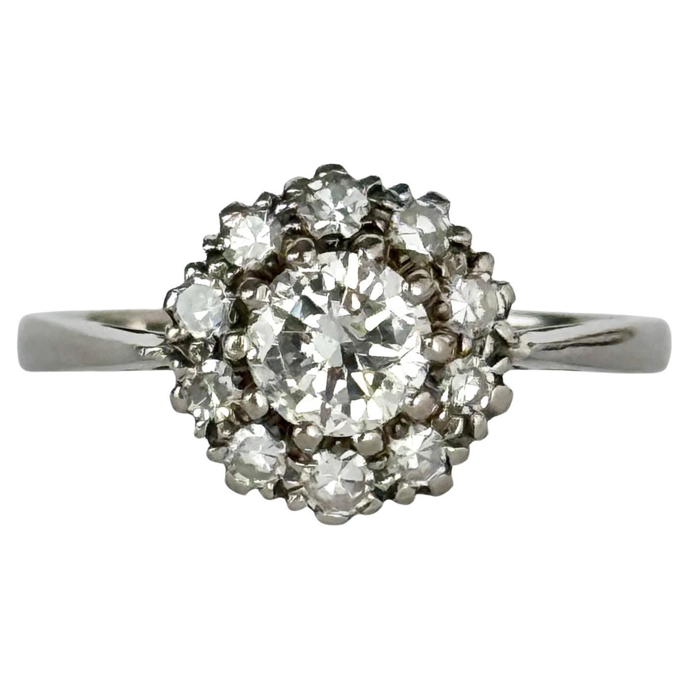 Art Deco Diamond and 18 Carat White Gold Cluster Ring For Sale
