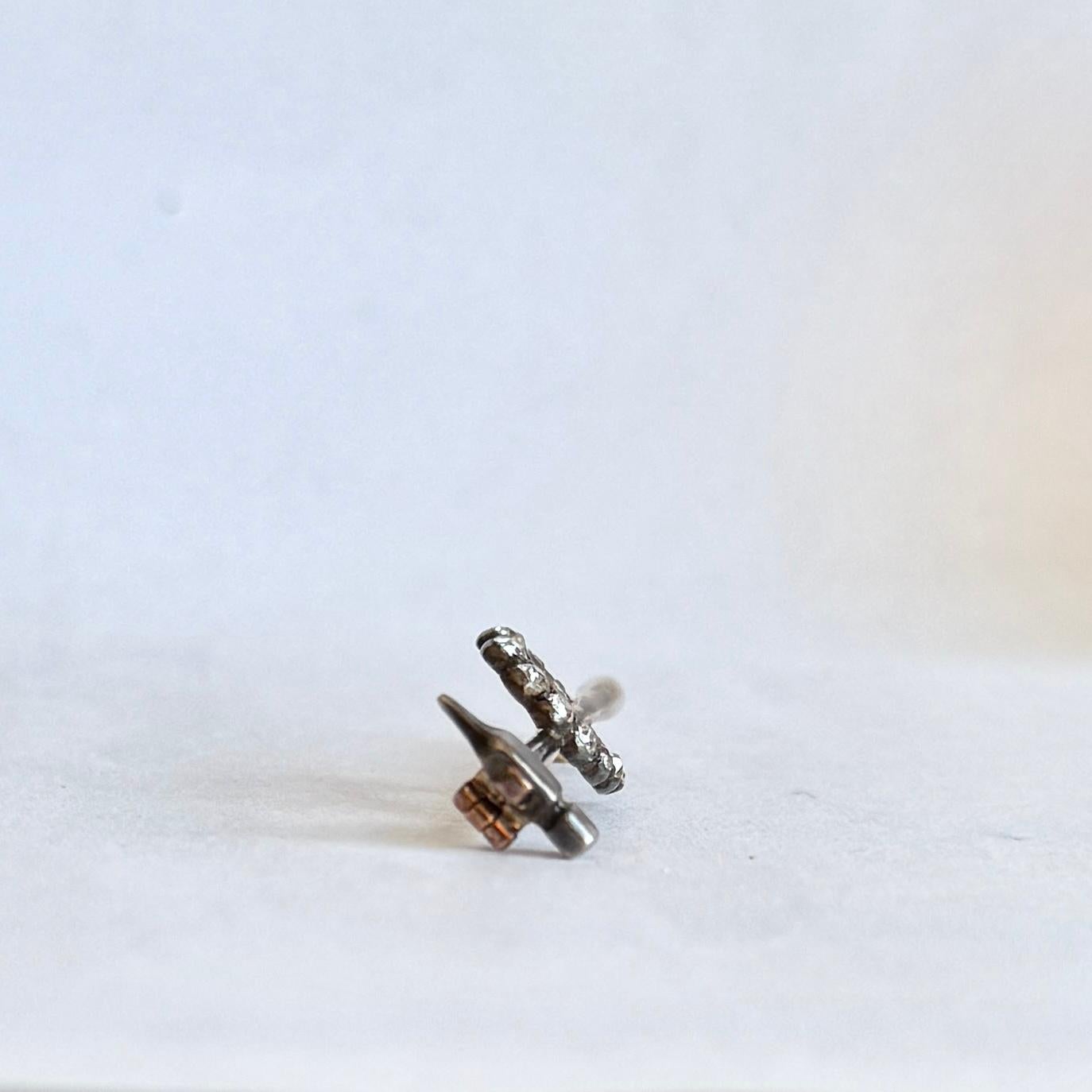 Taille vieille mine Broche Art Déco en diamant, or 9 carats, fer à cheval et Hammer en vente