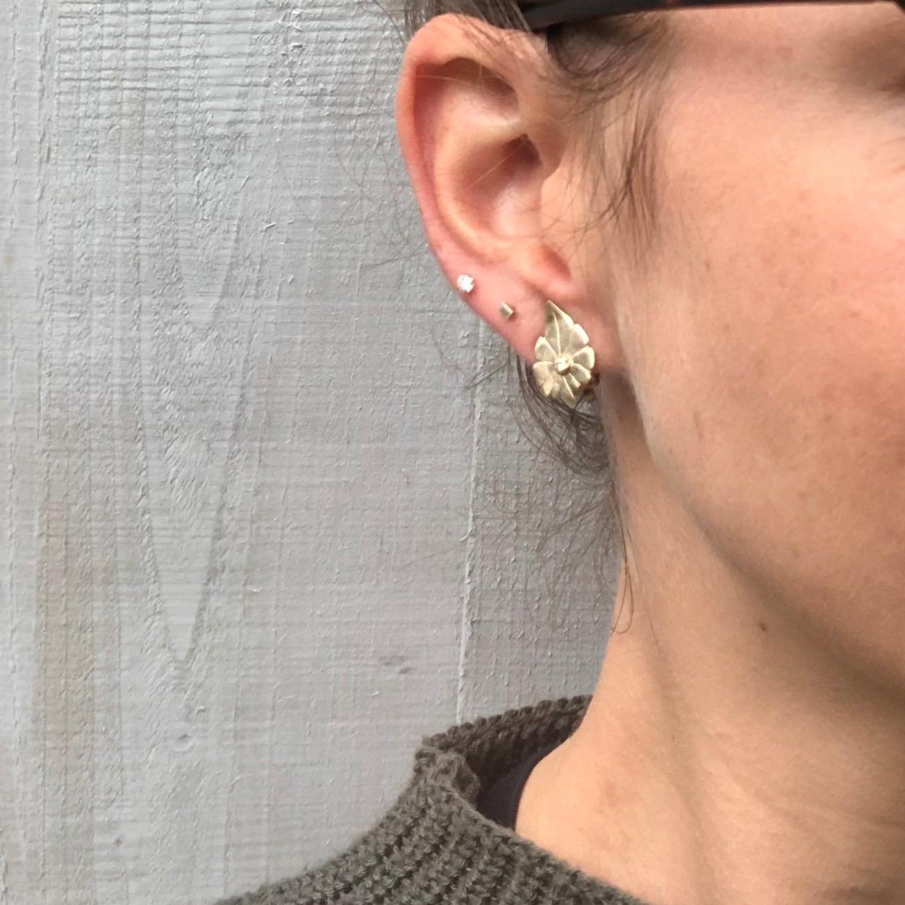 Women's Art Deco Diamond and 9 Carat Gold Leaf Clip-On Earrings