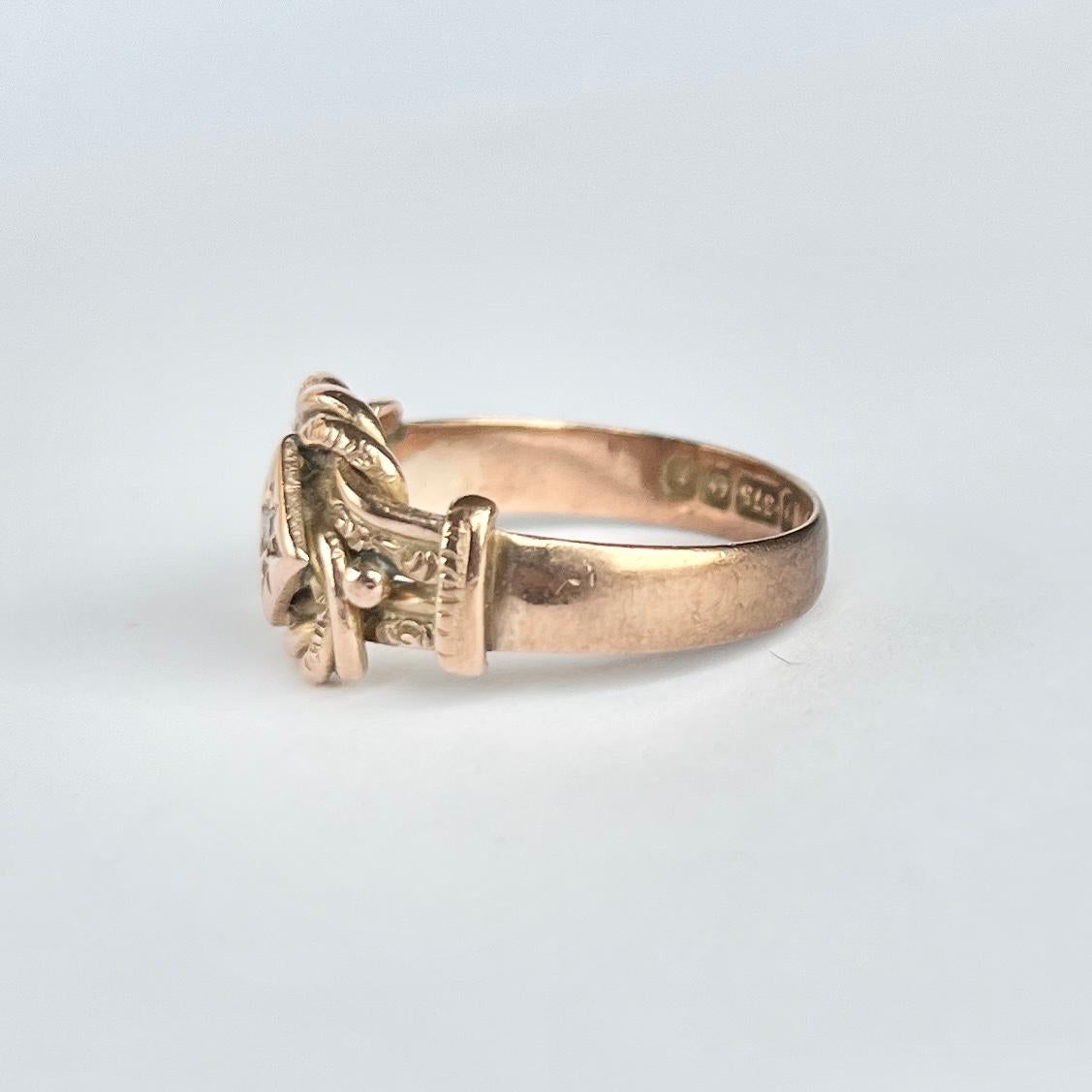 Women's or Men's Art Deco Diamond and 9 Carat Gold Lover's Knot Ring For Sale