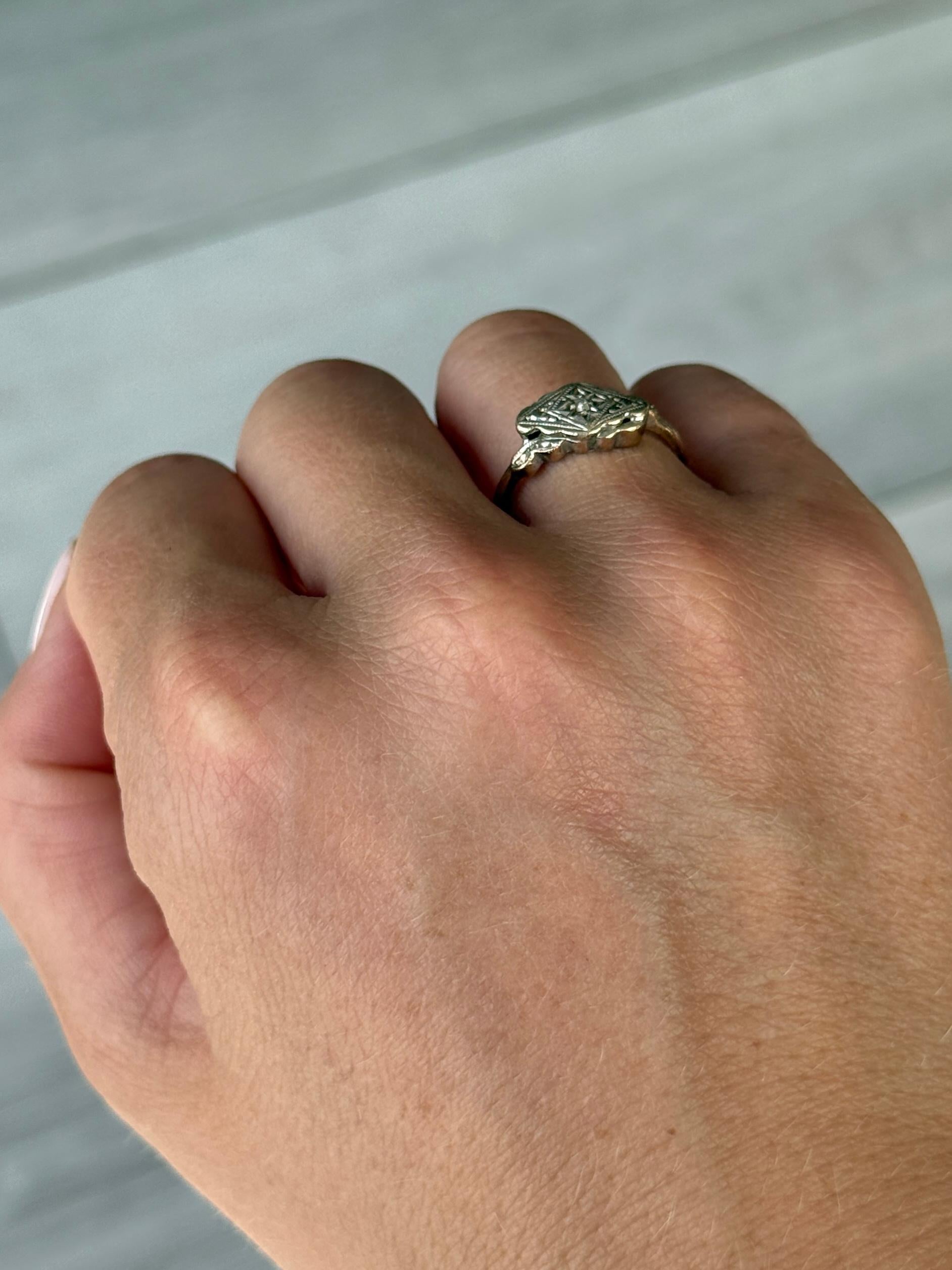 De las mujeres Anillo Art Decó con diamantes y panel de oro de 9 quilates en venta