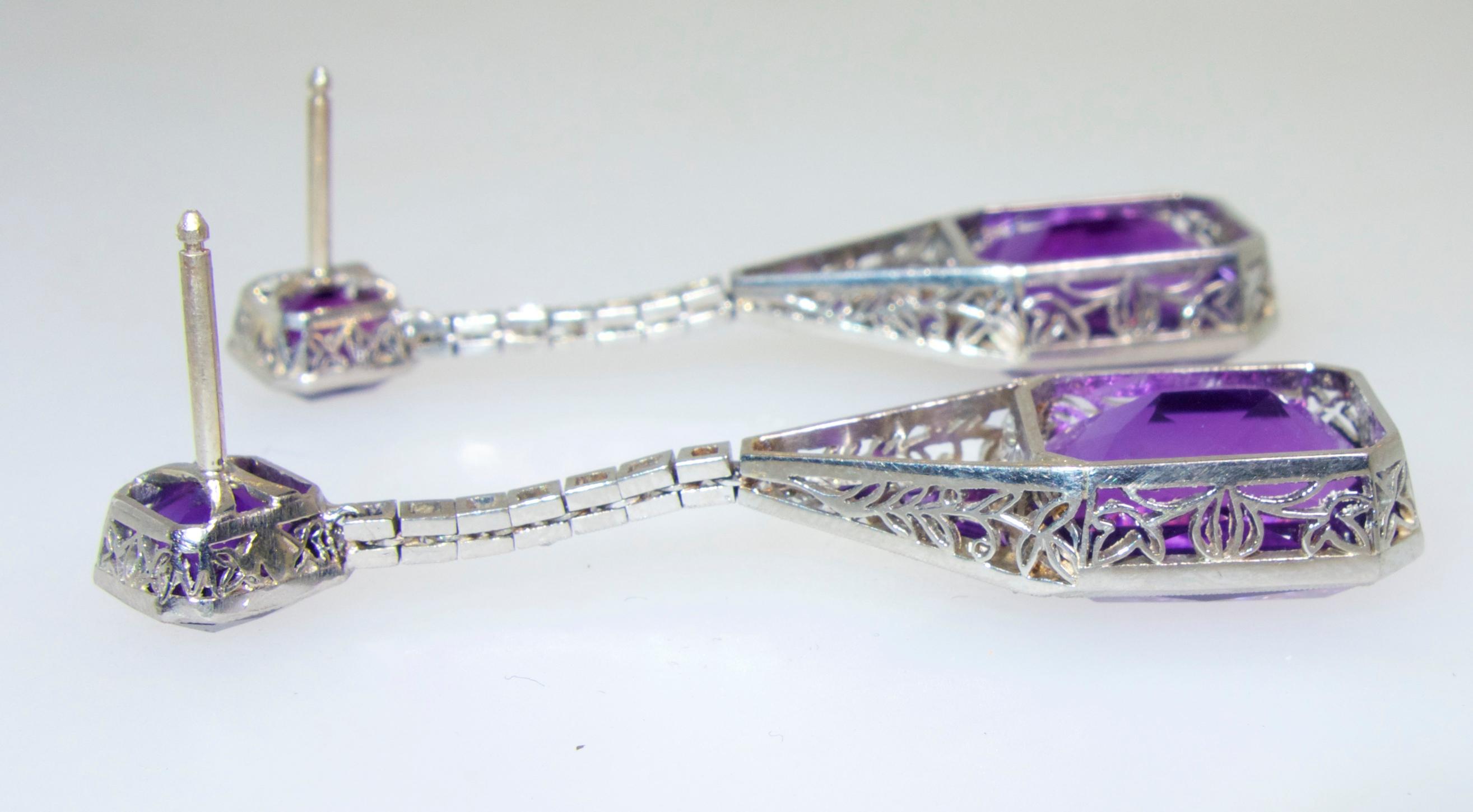 Art Deco Diamond and Amethyst Platinum Earrings, circa 1930 4