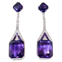 Art Deco Diamond and Amethyst Platinum Earrings, circa 1930