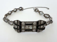 Art Deco Diamond and Black Enamel Link Bracelet