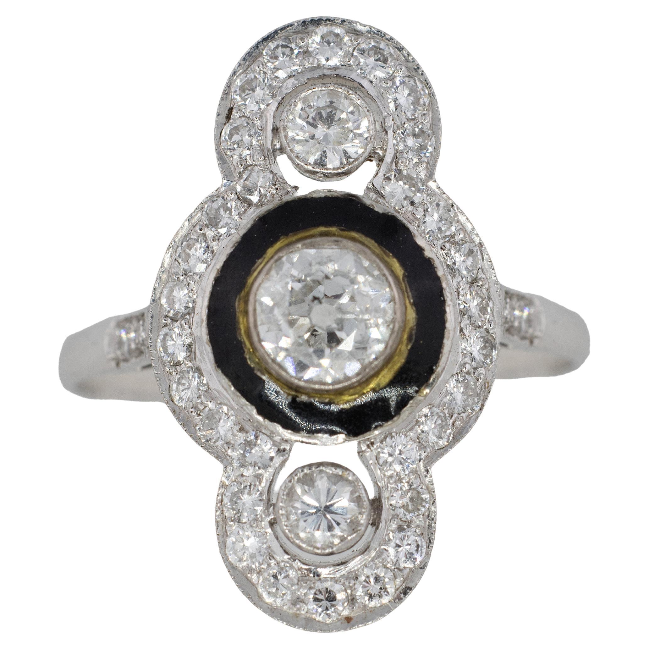 Art Deco Diamond and Black Onyx Ring
