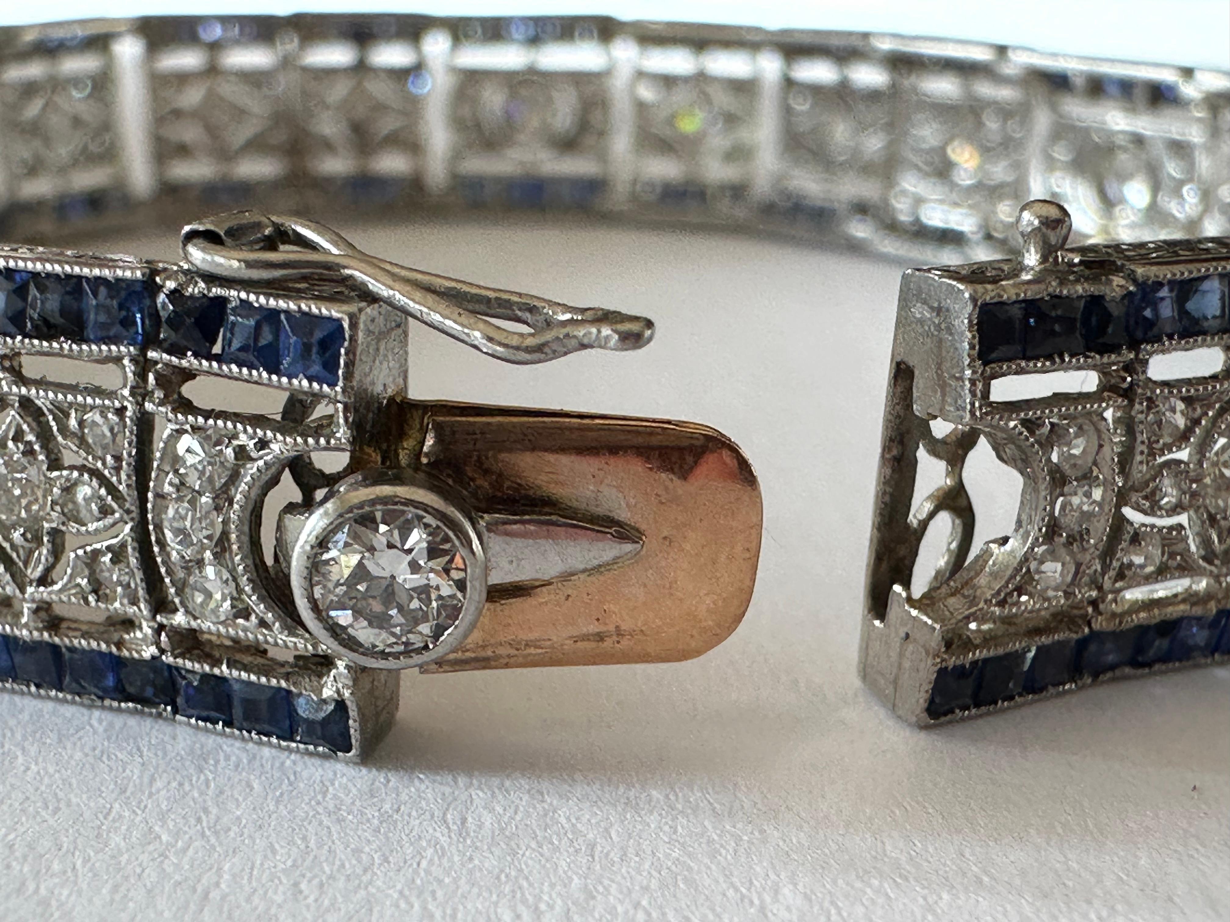 Art Deco Diamond and Blue Sapphire Bracelet In Good Condition For Sale In Denver, CO