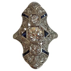Art Deco Diamond and Blue Sapphire Dinner Ring