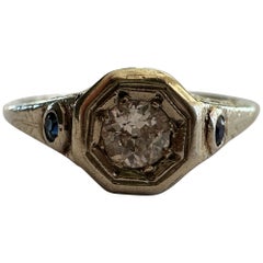 Art Deco Diamond and Blue Sapphire Filigree Engagement Ring