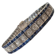 Art Deco Diamant und Blauer Saphir A Link Armband