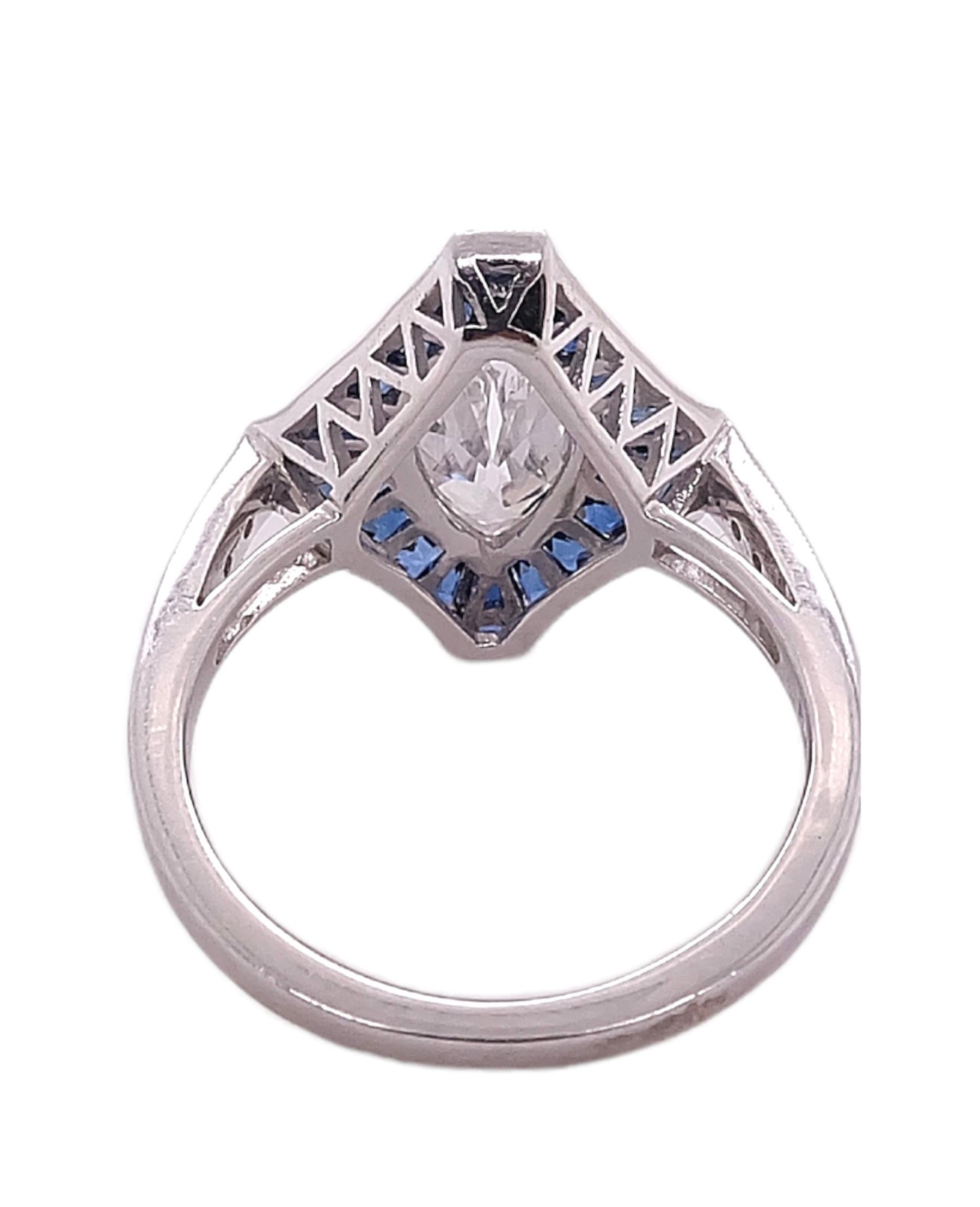 Sophia D. Diamond and Blue Sapphire Art Deco Platinum Ring In New Condition For Sale In New York, NY
