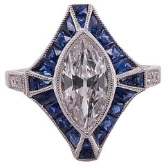 Art Deco Diamond and Blue Sapphire Ring