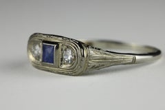 Art Deco Diamond and Blue Sapphire Three-Stone Ring