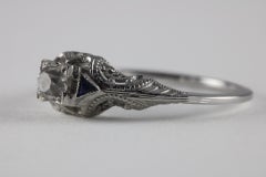 Art Deco Diamond and Blue Sapphire Three-Stone Ring