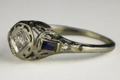Art Deco Diamond and Blue Sapphire Three-Stone Ring