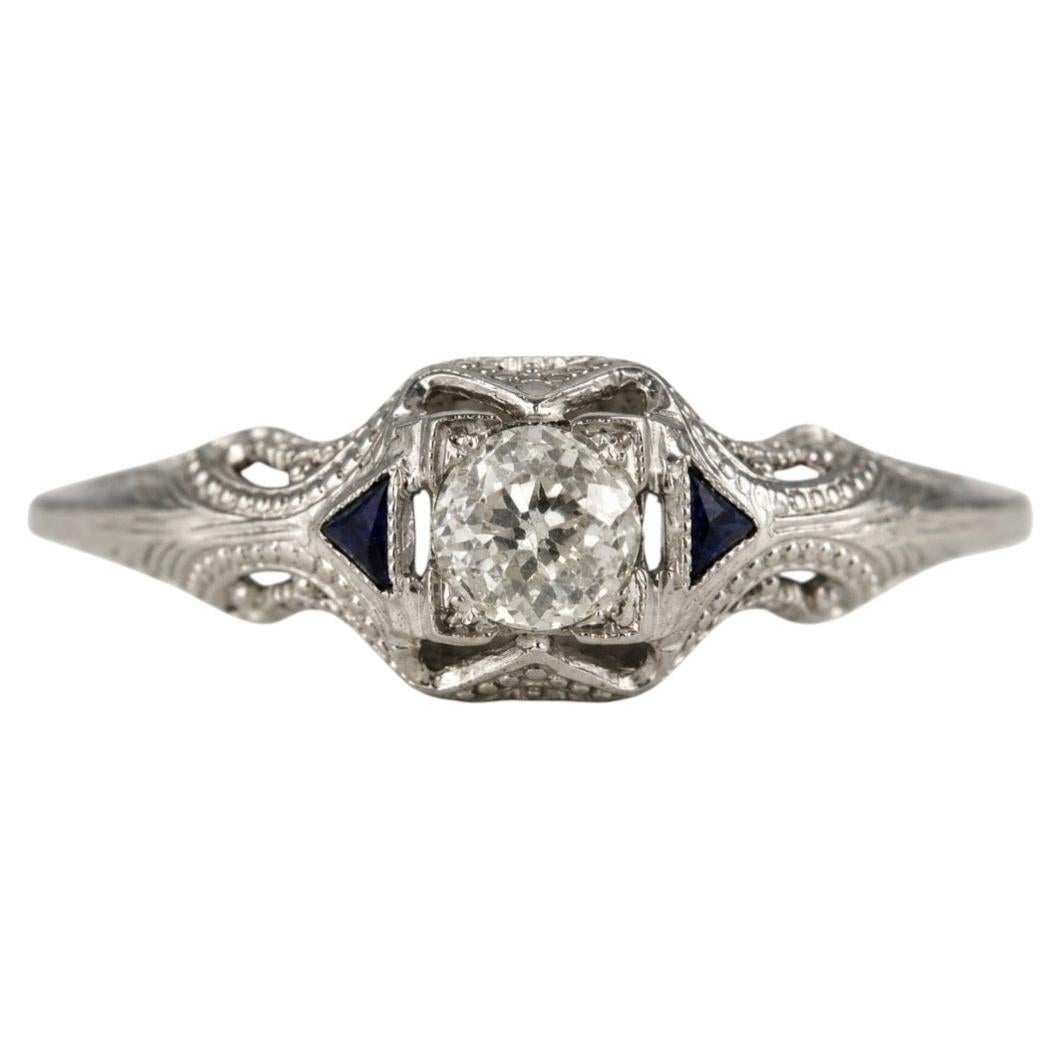 Art Deco Diamond and Blue Sapphire Three-Stone Ring