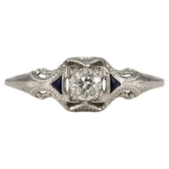 Art Deco Diamond and Blue Sapphire Three-Stone Ring