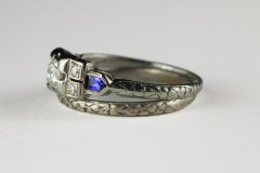 Art Deco Diamond and Blue Sapphire Wedding Set