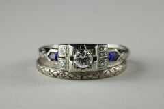 Art Deco Diamond and Blue Sapphire Wedding Set