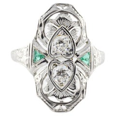Art Deco Diamond and Colombian Emerald Ring 