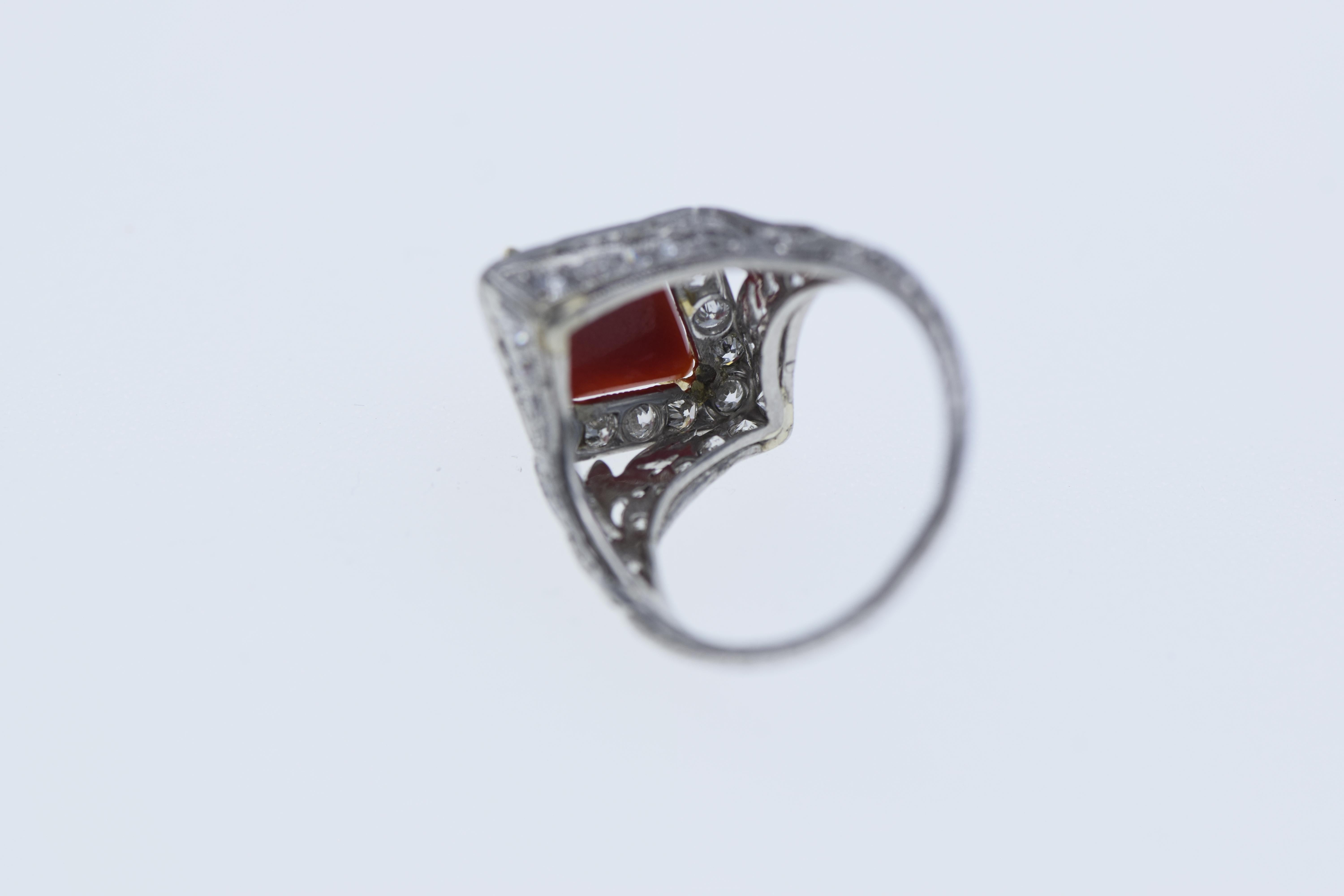 Women's Art Deco Diamond and Coral Ring