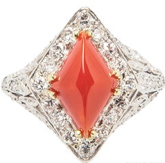 Art Deco Diamond and Coral Ring