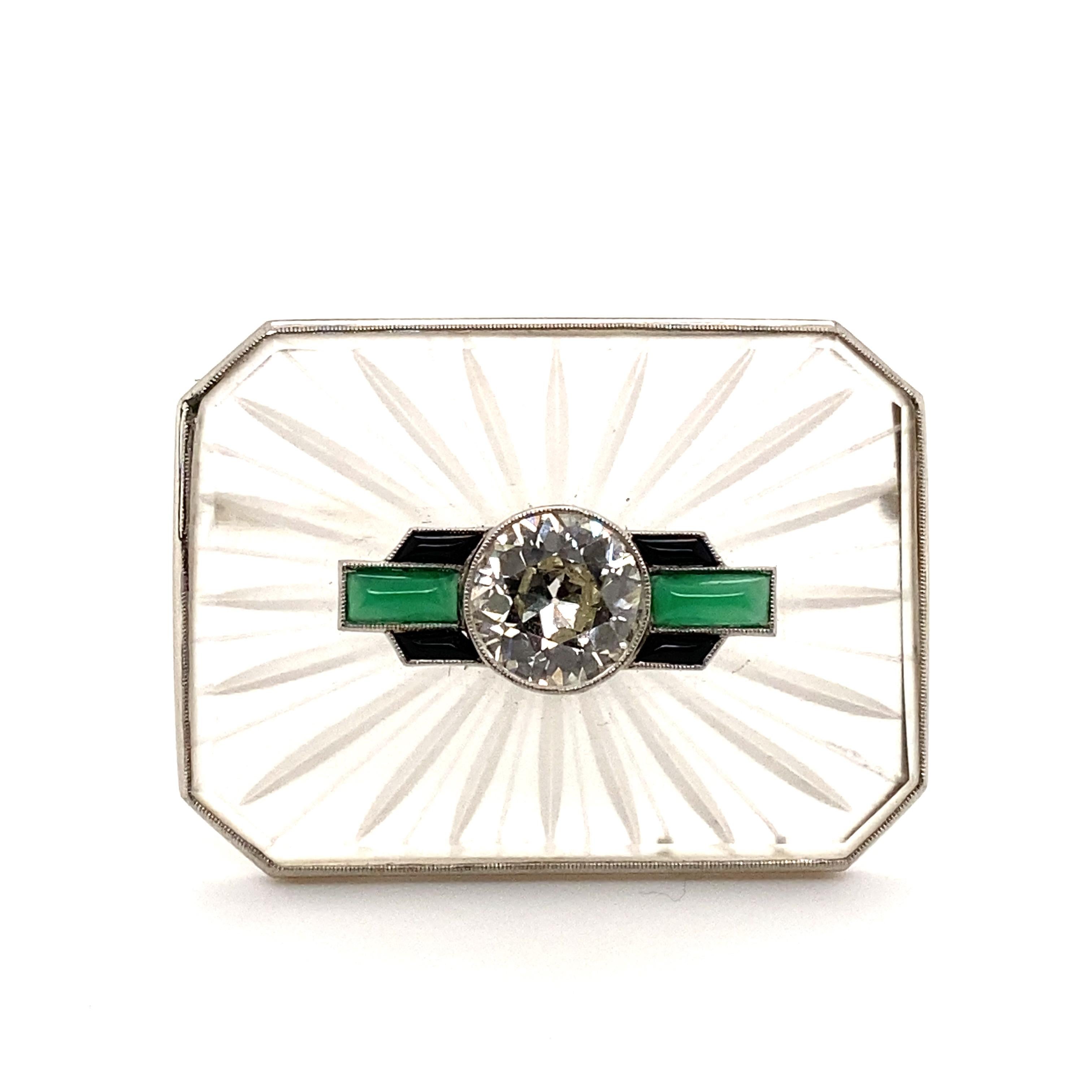 Art Deco Diamond and Crystal Quartz Brooch in Platinum 950 For Sale 1