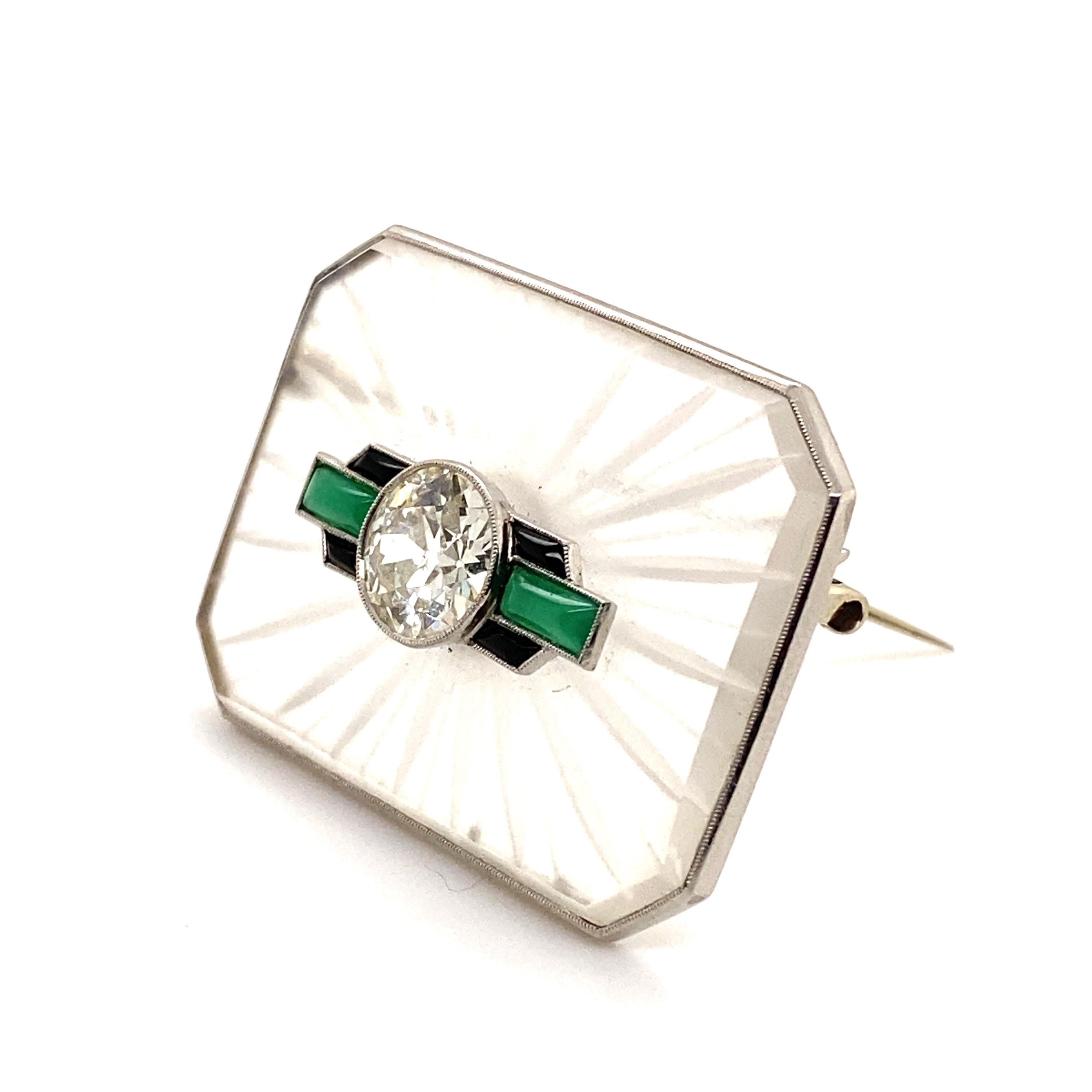 Art Deco Diamond and Crystal Quartz Brooch in Platinum 950 For Sale 2